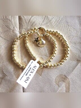 NEW! Alex and Ani Women's Double Stretch Seashell + Starfish Charm Bracelet